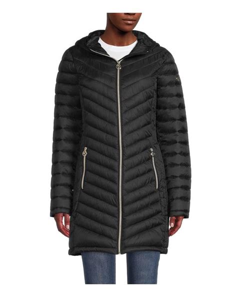 michael kors packable longline hooded puffer jacket|Michael Kors puffer jacket ladies.